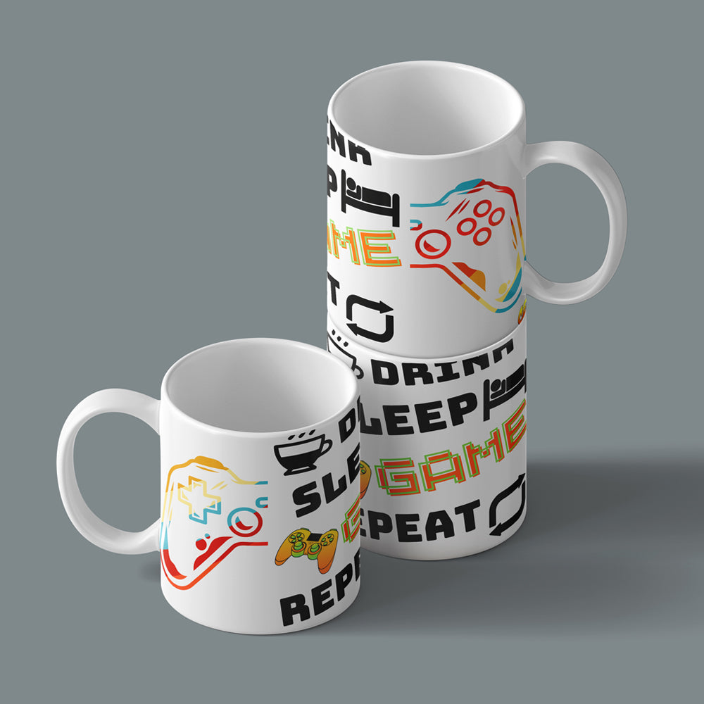 Printed Coffee/Milk Mugs, 325ml - Eat Sleep Game Repeat Gaming Coffee Mug
