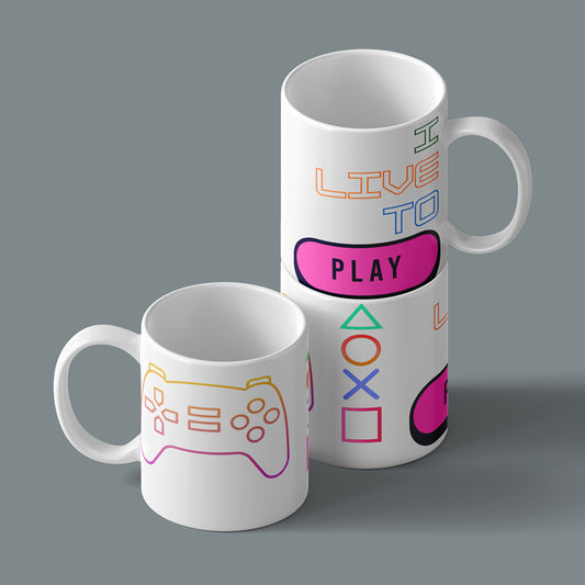 Printed Coffee/Milk Mugs, 325ml - Live to Play Gaming Coffee Mug