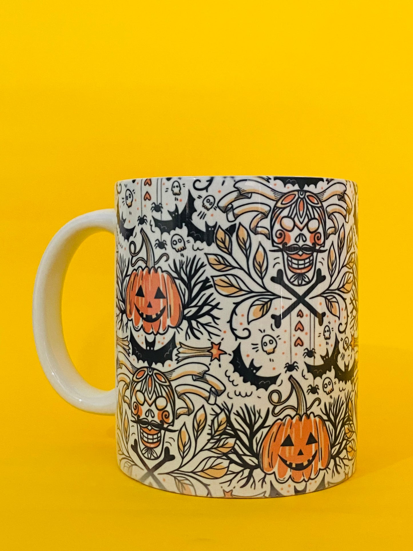 Printed Coffee/Milk Mugs, 325ml - Spooky Horror Halloween Pumpkin Coffee Mug