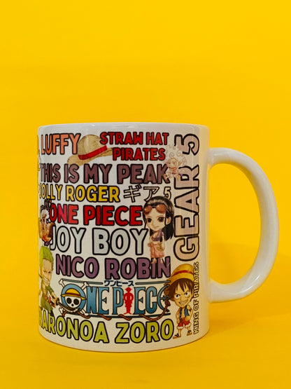 Printed Coffee/Milk Mugs, 325ml - One Piece All Characters Doodle Anime Coffee Mug