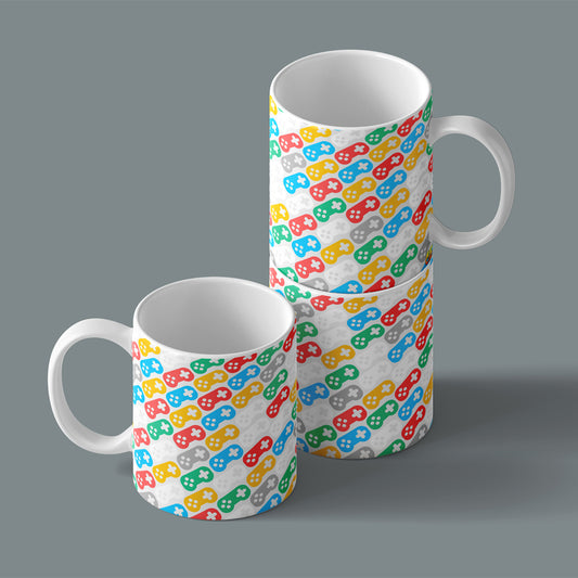 Printed Coffee/Milk Mugs, 325ml - Game Controllers Doodle Gaming Coffee Mug