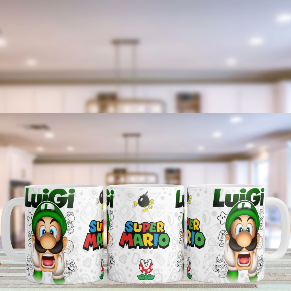 Printed Coffee/Milk Mugs, 325ml - Super Mario Luigi Gaming Coffee Mug