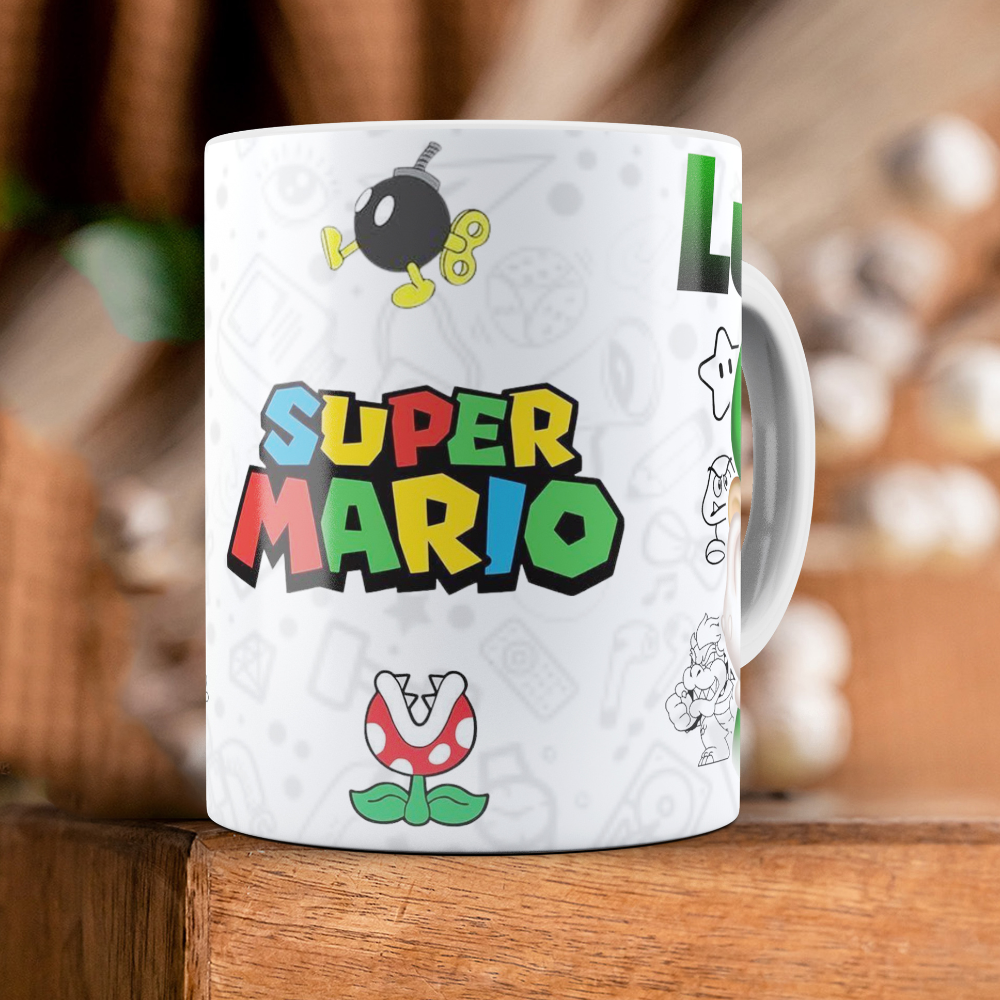 Printed Coffee/Milk Mugs, 325ml - Super Mario Luigi Gaming Coffee Mug