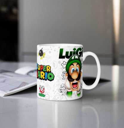 Printed Coffee/Milk Mugs, 325ml - Super Mario Luigi Gaming Coffee Mug