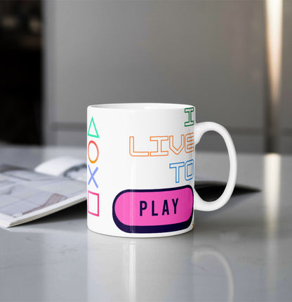 Printed Coffee/Milk Mugs, 325ml - Live to Play Gaming Coffee Mug